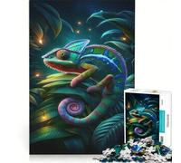 Puzzle per adulti da 1000 pezzi con camaleonte dai colori vivaci giocattolo educativo difficile ideale come regalo con Babbo Natale 50x75cm