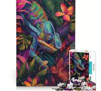 Puzzle per adulti da 1000 pezzi con camaleonti e pelle tropicale, gioco rilassante, difficoltà elevata, con poster abbinato e foglio di curiosità 38x26cm