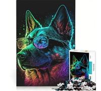 Puzzle per adulti da 1000 pezzi con cane dagli occhiali al neon gioco educativo decorazione perfetta ogni pezzo è unico 50x75cm