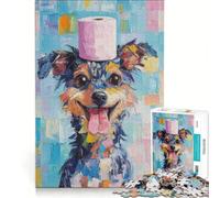 Puzzle per adulti da 1000 pezzi con cane e cappello di carta igienica, gioco pratico, ideale per passare il tempo durante le vacanze, con poster e foglio di curiosità abbinati 38x52cm