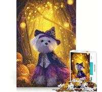 Puzzle per adulti da 1000 pezzi con cane e strega di Halloween nella foresta, gioco pratico, difficile e stimolante, ideale come regalo per tutta la famiglia 38x26cm