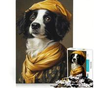 Puzzle per adulti da 1000 pezzi con cane in sciarpa gialla, decorazione da parete, perfetto per arredare la casa, con poster e foglio di curiosità abbinati 50x75cm