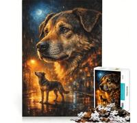 Puzzle per adulti da 1000 pezzi con cane, luci della città di notte e fauna selvatica, giocattolo educativo, disegno da assemblare, collezione d'artista, belle arti 50x75cm