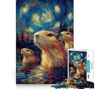 Puzzle per adulti da 1000 pezzi con capibara sotto una notte stellata,disegno dai bordi precisi,giocattolo creativo,gioco rilassante,pezzo d'arte natalizio (38x26cm)