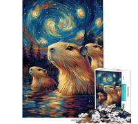 Puzzle per adulti da 1000 pezzi con capibara sotto una notte stellata Gioco rilassante antistress ideale come regalo per tutta la famiglia (dimensioni 38x26cm)