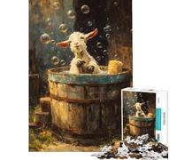Puzzle per adulti da 1000 pezzi con capra felice nella vasca da bagno con bolle Gioco rilassante perfetto per decorare la casa ed è ideale come regalo (dimensioni 38x52cm)