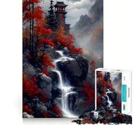Puzzle per adulti da 1000 pezzi con cascata autunnale e pagoda giapponese,incastro preciso,gioco di logica,divertente,facile da giocare,regalo di Natale (38x52cm)