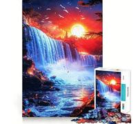 Puzzle per adulti da 1000 pezzi con cascata e tramonto,gioco di logica,taglio di precisione,bordi lisci,regalo perfetto per riunioni di famiglia (38x26cm)