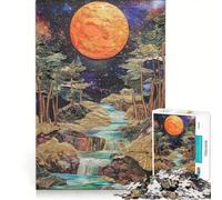 Puzzle per adulti da 1000 pezzi con cascata nella foresta sotto la luna rossa, gioco per famiglie, decorazione da parete, con pezzi a incastro di forma casuale 50x75cm
