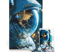 Puzzle per adulti da 1000 pezzi con casco da astronauta e Terra riflessa, giochi per famiglie, interazione genitore-figlio, regalo per amici e parenti 38x52cm