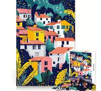 Puzzle per adulti da 1000 pezzi con casette colorate in stile villaggio,bordi netti,gioco per esercitare la mente,divertimento a ritmo lento,regalo di compleanno,hobby (38x52cm)