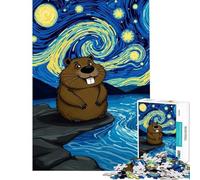 Puzzle per adulti da 1000 pezzi con castoro e tema Notte stellata ideale per stimolare la mente e ridurre lo stress adatto a donne dai 14 anni in su 38x52cm