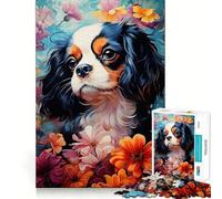 Puzzle per adulti da 1000 pezzi con Cavalier King Charles Spaniel tra i fiori,bordi sottili,gioco creativo,divertente e rilassante,regalo di compleanno (38x52cm)