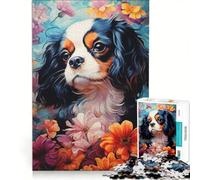 Puzzle per adulti da 1000 pezzi con Cavalier King Charles Spaniel tra i fiori, gioco rompicapo, attività divertenti da fare in casa, lista dei desideri con Babbo Natale 50x75cm