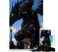 Puzzle per adulti da 1000 pezzi con cavaliere nero e drago in stile anime,dai bordi netti,gioco di costruzione che favorisce la concentrazione,divertimento a ritmo lento,regalo di Natale