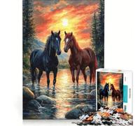 Puzzle per adulti da 1000 pezzi con cavalli al tramonto ideale per rilassarsi divertirsi a casa e rafforzare l'amore di coppia 38x52cm