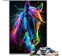 Puzzle per adulti da 1000 pezzi con cavalli colorati in legno,ideale per il divertimento in famiglia,il relax e come regalo di Natale Dimensioni: 50x75cm Per adolescenti Perfetto come