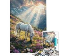 Puzzle per adulti da 1000 pezzi con cavallo in un prato illuminato dal sole Puzzle per adolescenti ideale per passare il tempo in casa durante le vacanze Un gioco di sfida unico 38x52cm