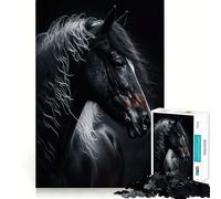 Puzzle per adulti da 1000 pezzi con cavallo nero e criniera bianca,incastro perfetto,gioco di concentrazione,regalo,gioco per il relax,regalo di compleanno 38x52cm