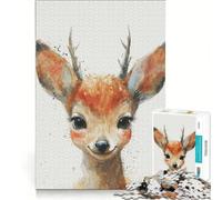 Puzzle per adulti da 1000 pezzi con cerbiatti dallo sguardo innocente, gioco rilassante, difficile, lista dei desideri con Babbo Natale 38x26cm
