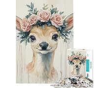 Puzzle per adulti da 1000 pezzi con cerbiatto e corona di rose gioco educativo e stimolante ideale per il relax e il miglioramento della memoria perfetto come regalo di compleanno (dimensioni 38x52cm)