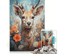 Puzzle per adulti da 1000 pezzi con cervi e fiori, decorazione da parete, stimolante da completare, ideale come regalo per tutta la famiglia 38x52cm