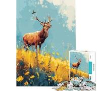 Puzzle per adulti da 1000 pezzi con cervi in un prato fiorito Aiuta ad allenare la mente Un'opera d'arte Gioco rilassante per ragazzi dai 14 anni in su 50x75cm