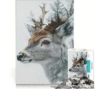 Puzzle per adulti da 1000 pezzi con cervo e foresta, ritratto a doppia esposizione, decorazione da parete, stimolante da completare, ideale come regalo per tutta la famiglia 50x75cm
