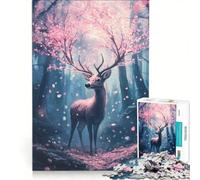 Puzzle per adulti da 1000 pezzi con cervo in un bosco di ciliegi in fiore, gioco per famiglie, antistress, compleanno e Natale 50x75cm