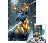 Puzzle per adulti da 1000 pezzi con cervo infuocato in inverno Puzzle di animali da 1000 pezzi un'opera d'arte un gioco stimolante e divertente per tutta la famiglia (50x75cm)