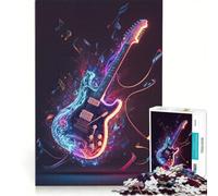 Puzzle per adulti da 1000 pezzi con chitarra al neon gioco impossibile migliora la memoria con pezzi di forma casuale completamente ad incastro 50x75cm