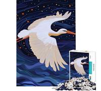 Puzzle per adulti da 1000 pezzi con cicogna bianca che plana in un cielo stellato Divertimento a casa regalo per donne gioco per famiglie dai 14 anni in su (38x26cm)