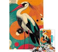Puzzle per adulti da 1000 pezzi con cicogna e sfondo geometrico (senza attività divertenti a casa ma giochi di relax divertenti e umoristici per 14+ Gioco di puzzle offerto (50x75cm)