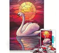 Puzzle per adulti da 1000 pezzi con cigno e tramonto effetto vetrata Gioco pratico per le vacanze a casa ideale per passare il tempo e rafforzare l'amore di coppia 38x52cm