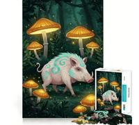Puzzle per adulti da 1000 pezzi con cinghiale nella foresta incantata dei funghi,incastro perfetto,gioco di concentrazione, momenti di relax o compleanno 50x75cm