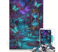 Puzzle per adulti da 1000 pezzi con clessidra, farfalle e paesaggio magico, gioco pratico, ideale per passare il tempo durante le vacanze a casa, con poster e foglio di curiosità abbinati 50x75cm