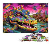 Puzzle per adulti da 1000 pezzi con coccodrillo del Nilo psichedelico giochi di carta per famiglie regali di Natale e compleanno (dimensioni 38x26 cm)