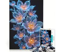 Puzzle per adulti da 1000 pezzi con composizione floreale blu e arancione fluorescente, giocattolo fai-da-te, divertente antistress, con poster e foglio di curiosità abbinati 38x26cm