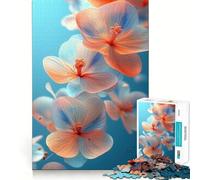 Puzzle per adulti da 1000 pezzi con composizione floreale traslucida su sfondo blu, taglio di alta qualità, divertente e logico, gioco facile da giocare, decorazione natalizia da parete (38x26cm)