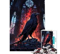 Puzzle per adulti da 1000 pezzi con corvo in cattedrale gotica e fuoco gioco educativo e stimolante per tutta la famiglia ideale come regalo (dimensioni 50x75cm)