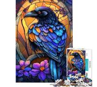 Puzzle per adulti da 1000 pezzi con corvo in vetro colorato ideale per adolescenti perfetto per passare il tempo durante le vacanze come regalo di compleanno o di Natale 38x52cm