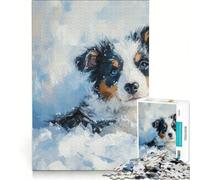 Puzzle per adulti da 1000 pezzi con cucciolo di Border Collie nella neve, gioco rompicapo, per divertimento in famiglia, per rafforzare l'amore tra le coppie 38x26cm