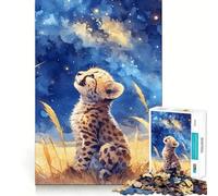 Puzzle per adulti da 1000 pezzi con cucciolo di ghepardo ad acquerello che guarda le stelle,gioco di logica,taglio di precisione,bordi lisci,regalo perfetto per riunioni di famiglia (38x26cm)