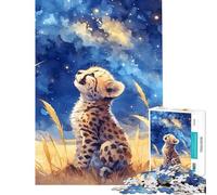 Puzzle per adulti da 1000 pezzi con cucciolo di ghepardo ad acquerello che guarda le stelle gioco educativo e stimolante ideale per la decorazione della casa e come regalo artistico (38x26cm)