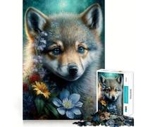 Puzzle per adulti da 1000 pezzi con cucciolo di lupo e fiori,gioco a incastro preciso,stimolante per la mente,gioco gratuito,scena natalizia (38x52cm)