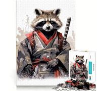 Puzzle per adulti da 1000 pezzi con cucciolo di procione e samurai,bordo perfetto,divertente gioco per allenare la mente,momento di relax e divertimento,scena natalizia (38x26cm)