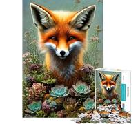 Puzzle per adulti da 1000 pezzi con cucciolo di volpe e fiori sfida educativa gioco di velocità manuale giocattolo fai da te per ragazzi dai 14 anni in su (50x75cm)