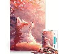 Puzzle per adulti da 1000 pezzi con cucciolo di volpe Kitsune e fiori di ciliegio (Sakura) Taglio preciso Attività cerebrale Divertimento e relax Gioco Decorazione natalizia per la casa (38x52cm)
