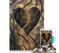 Puzzle per adulti da 1000 pezzi con cuore dorato e vetrata artistica, antistress, per analisi e logica, collezione d'artista, belle arti 38x26cm