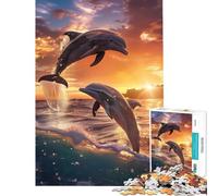Puzzle per adulti da 1000 pezzi con delfini al tramonto e danza gioco stimolante rilassante ideale per attività in famiglia e come regalo di compleanno (dimensioni 38x52cm)